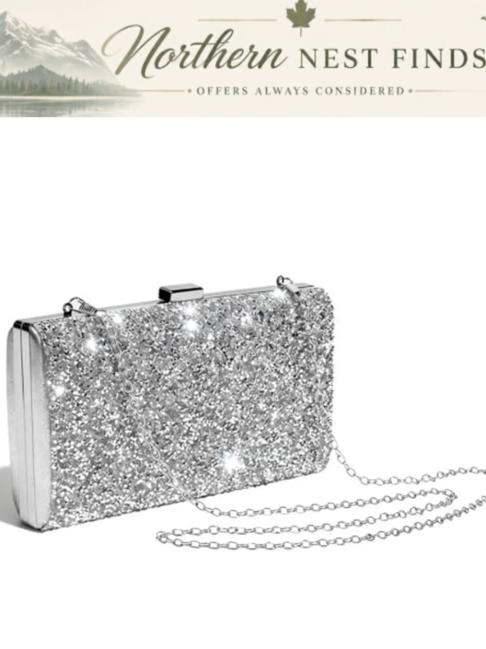 Rhinestone Glitter Clutch Evening Bag with Detachable Chain Formal Party Purse